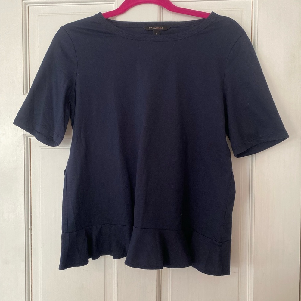 Banana Republic Size Small Navy Blue Women's Top with Ruffle preppy Minimalist